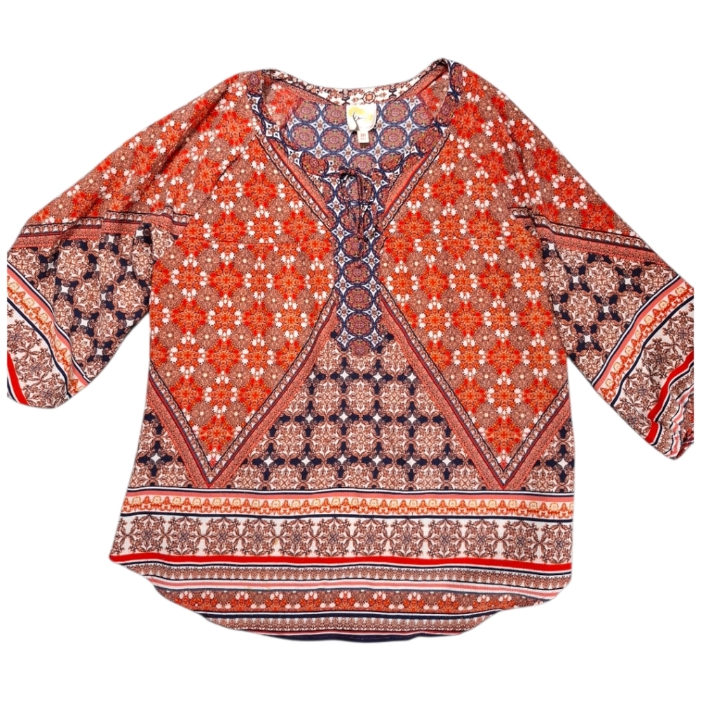 Anthropologie Fig and Flower Boho Mixed Print Peasant Blouse Multi Women's Sz M